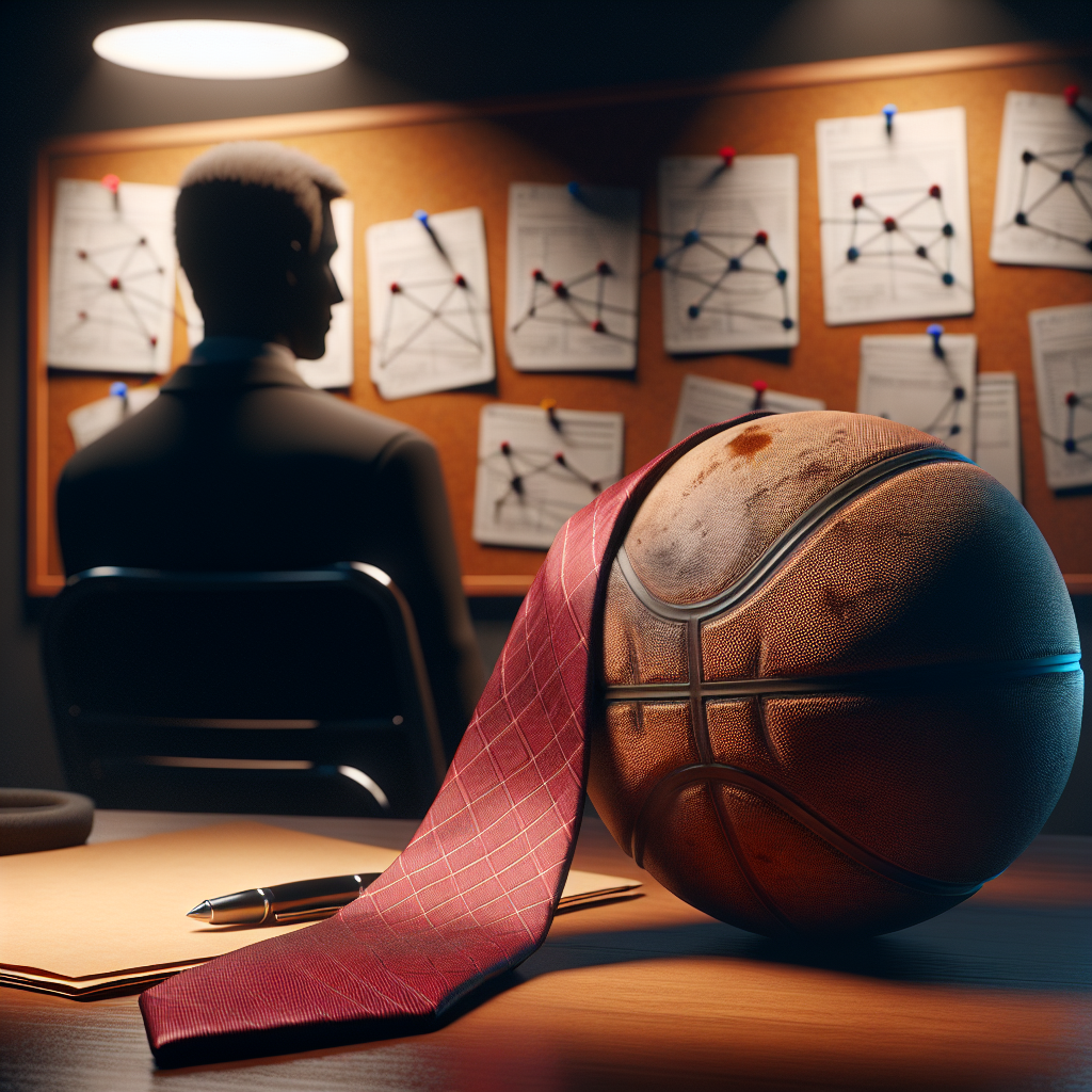 FBI investigation scene with NBA basketball and red tie implying Trump scandal